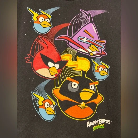 Y2K Angry Birds Space Anim Cartoon Graphic T Shirt Size Large Black S/S - Picture 6 of 13